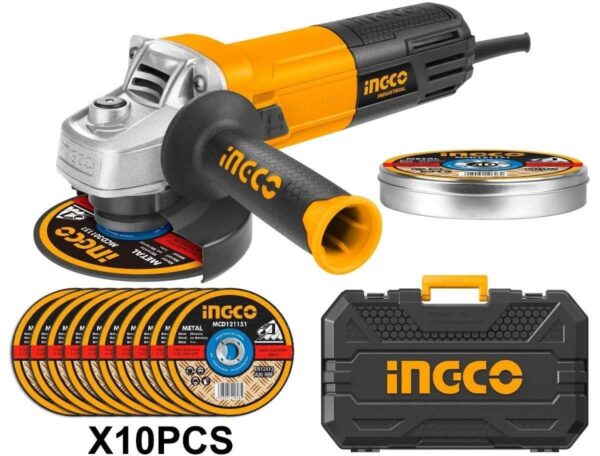 Ingco 4.5″/115mm Angle Grinder 950W with 10 Pieces Cutting Disc – AG8508-1