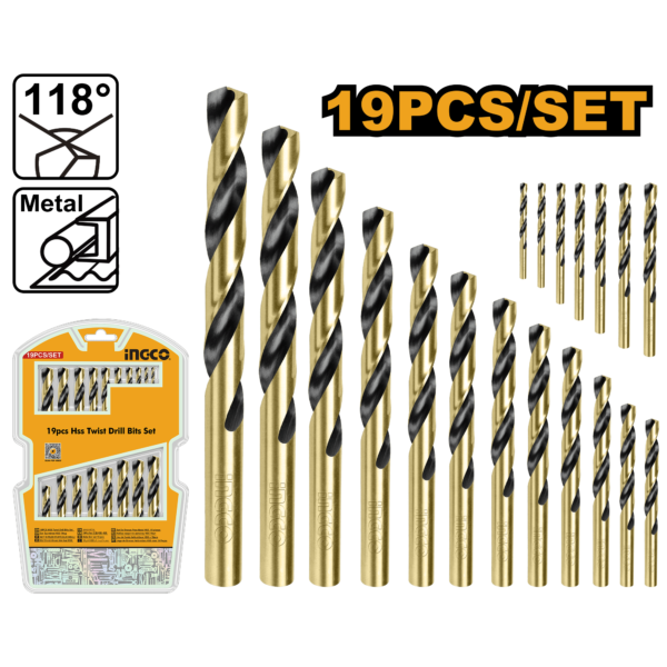 Ingco 19 Pieces HSS Twist Drill Bits Set – AKDB9190