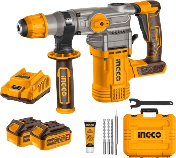 Ingco Brushless Lithium-Ion Rotary Hammer With Two 20V 4.0Ah Batteries- CRHLI202882