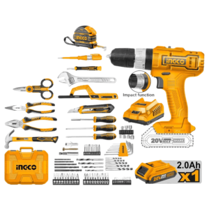 Ingco 165 Pieces Tools Set with 20V Lithium-Ion Cordless Impact Drill – HKTHP11651