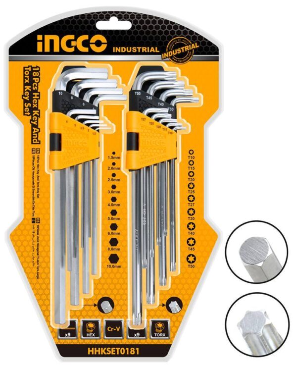 Ingco 18 Pcs Hex Key And Torx Key Set – HHKSET0181