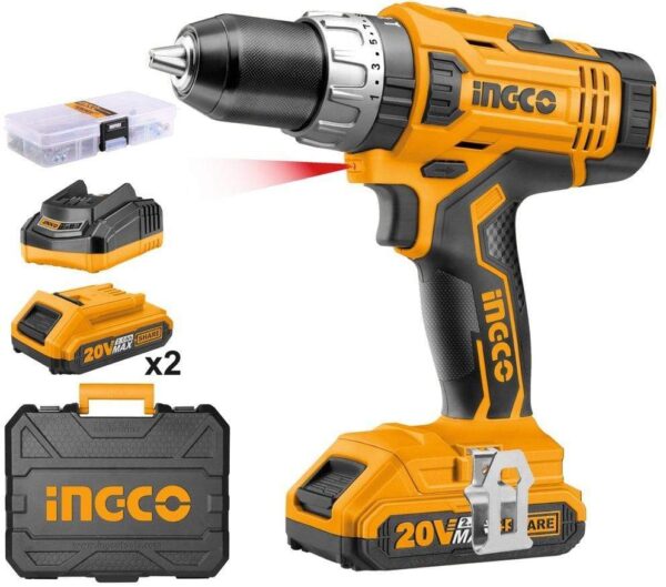 Ingco Lithium-Ion Cordless Drill with Two 20V Batteries – CIDLI20031